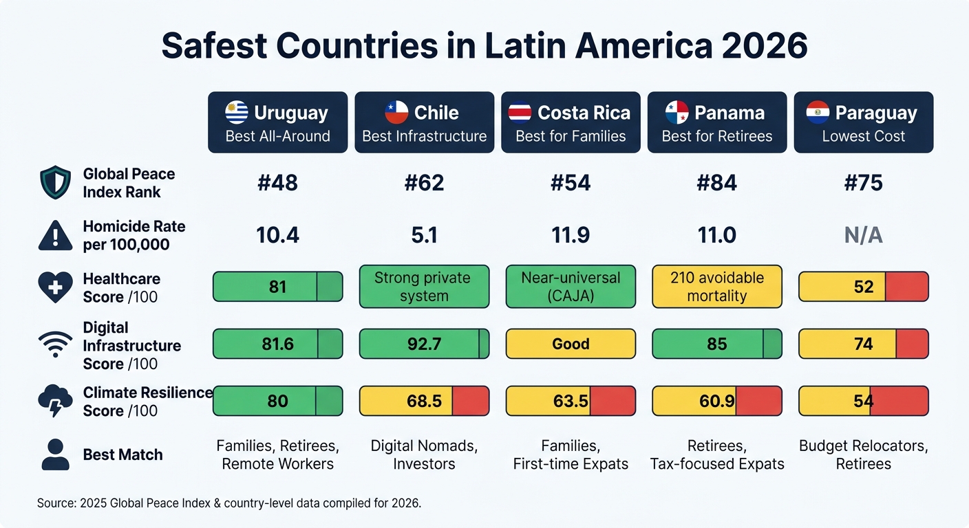 Safest Countries in Latin America 2026: Side-by-Side Comparison