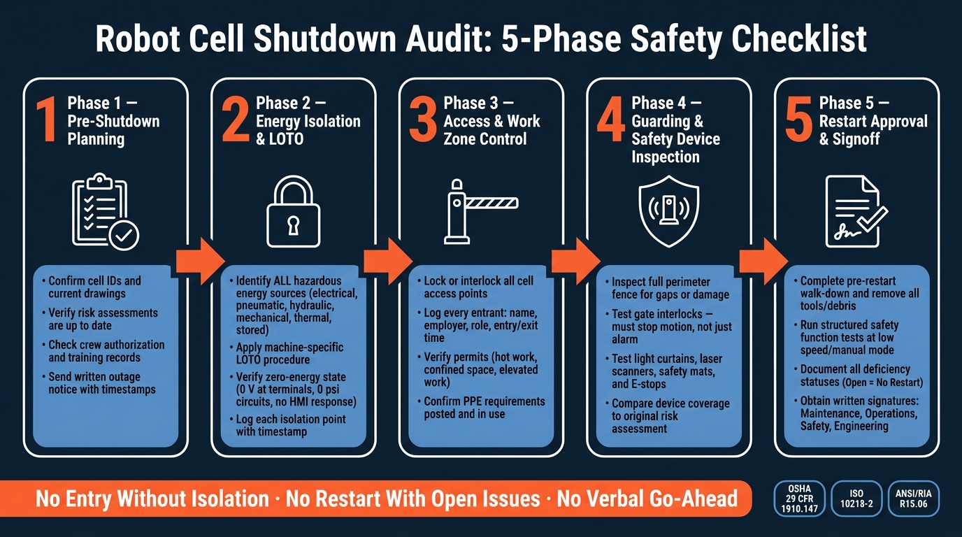 Robot Cell Shutdown Audit: 5-Phase Safety Checklist