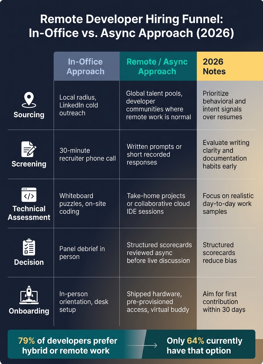 Remote Developer Hiring: In-Office vs. Async Funnel Comparison 2026