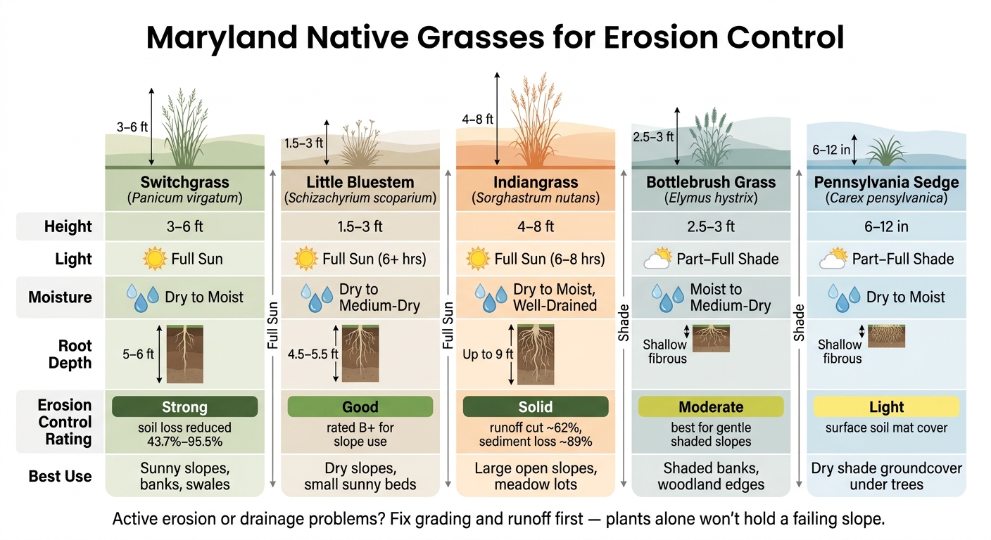 Maryland Native Grasses for Erosion Control: Side-by-Side Comparison