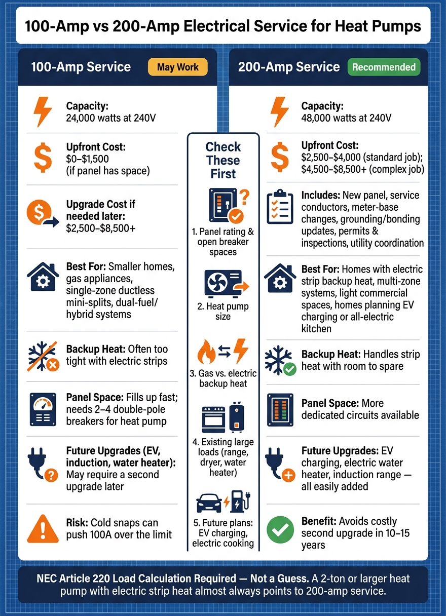 100-Amp vs 200-Amp Service for Heat Pumps: Side-by-Side Cost & Capacity Comparison