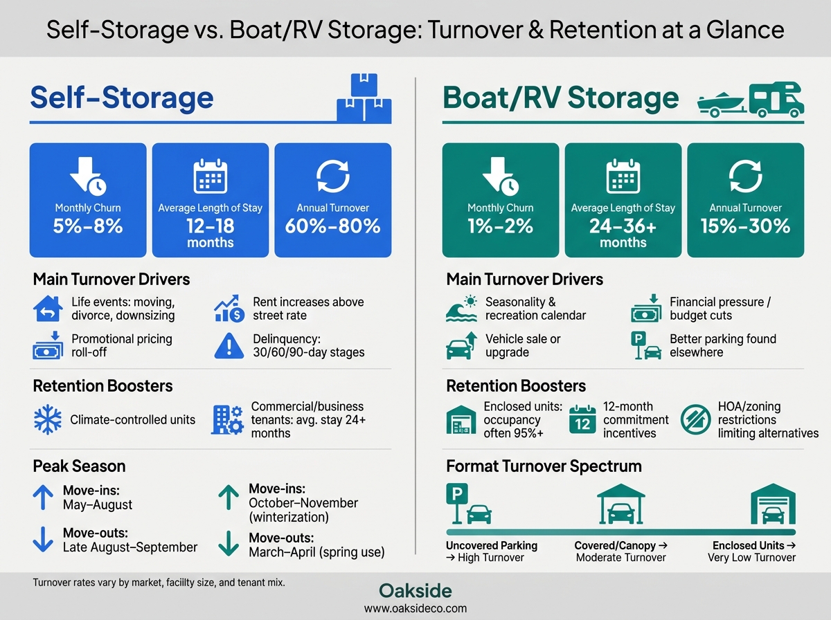 Self-Storage vs. Boat/RV Storage: Turnover & Retention at a Glance