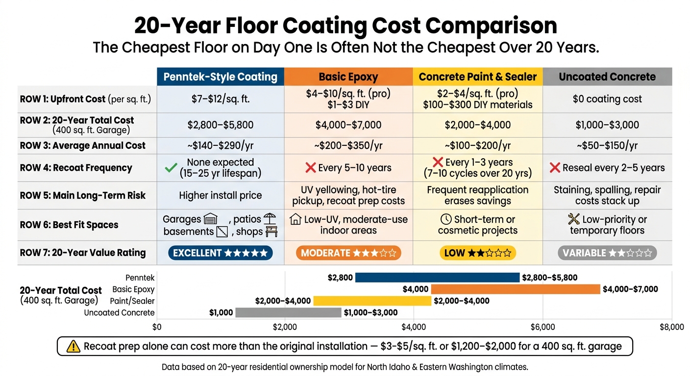 Residential Floor Systems: Lifetime Cost Summary 1 20-Year Floor Coating Cost Comparison: Penntek Vs Epoxy Vs Paint Vs Bare Concrete