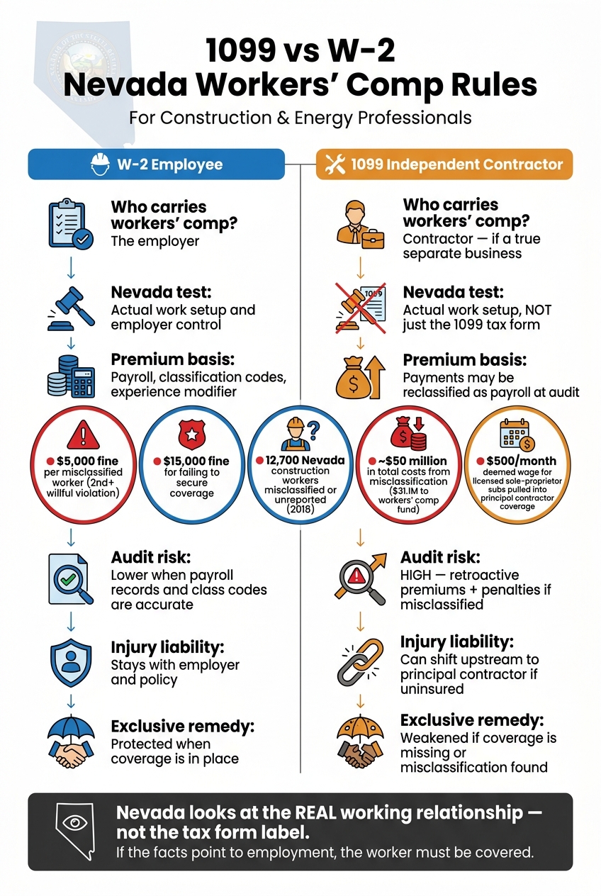 1099 vs W-2 Nevada Workers' Comp: Key Rules at a Glance