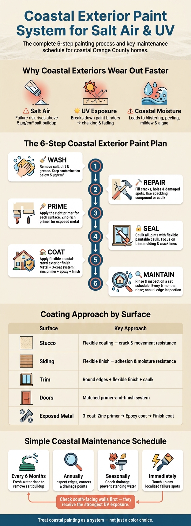 Coastal Exterior Paint System: 6-Step Strategy for Salt Air & UV Protection