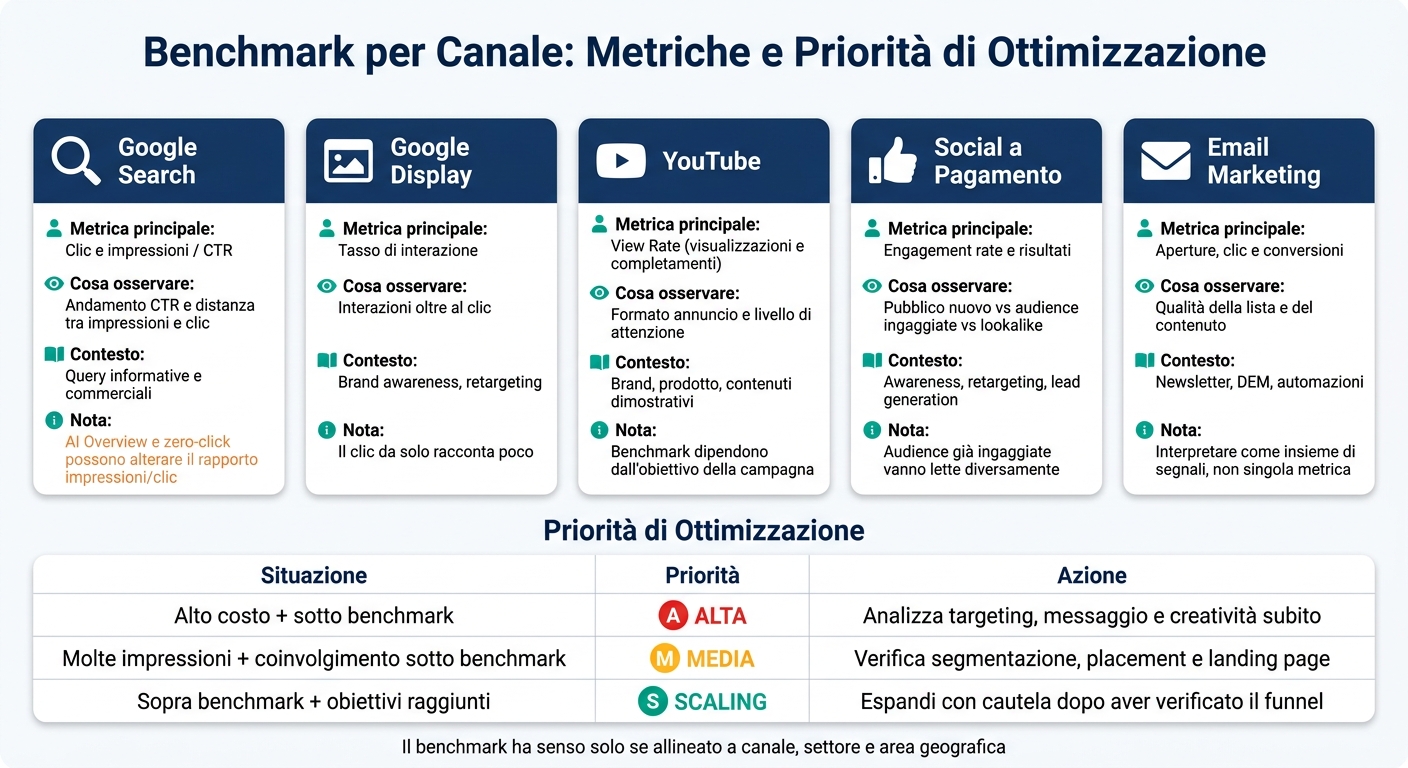 Guida completa al benchmarking del tasso di coinvolgimento 2 Benchmark per canale: metriche, obiettivi e priorità di ottimizzazione