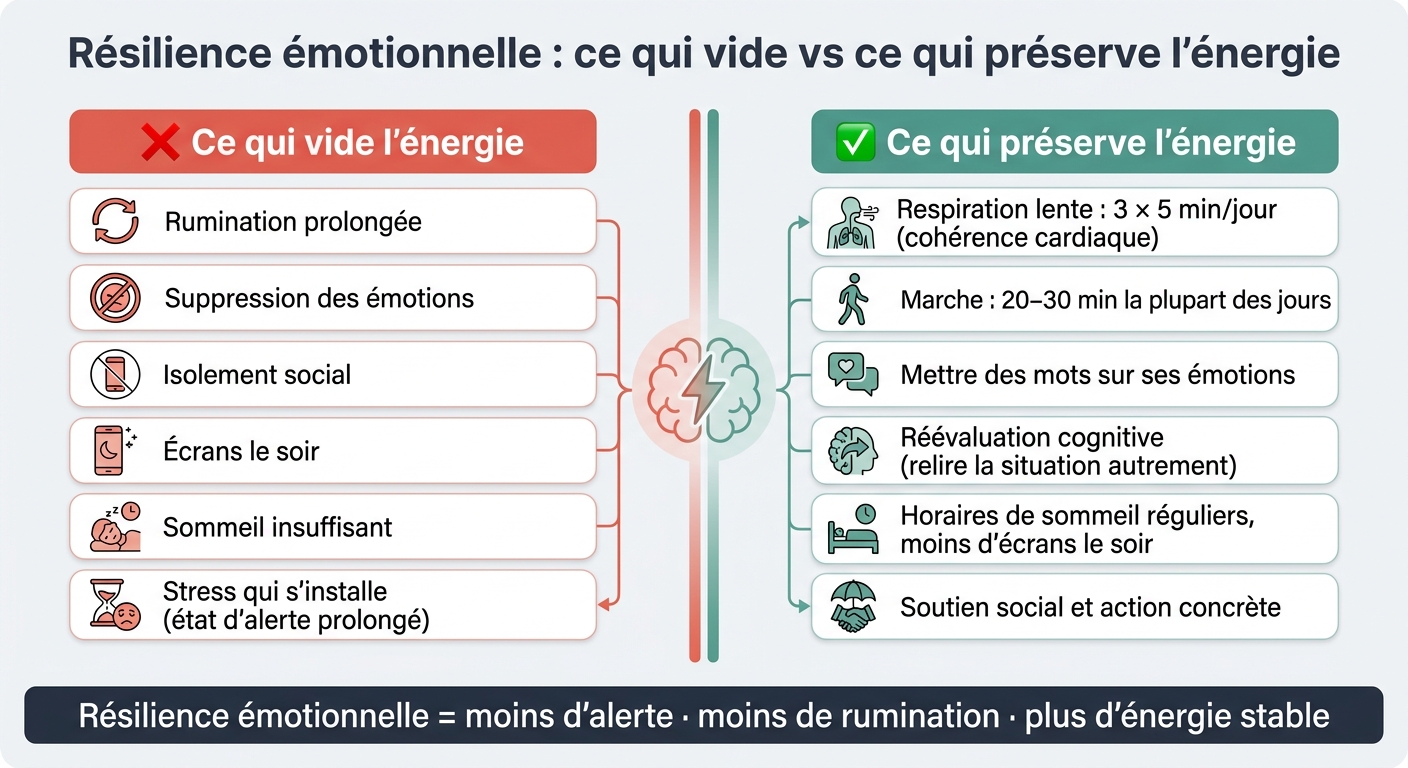 Résilience émotionnelle : habitudes qui épuisent vs habitudes qui protègent l'énergie