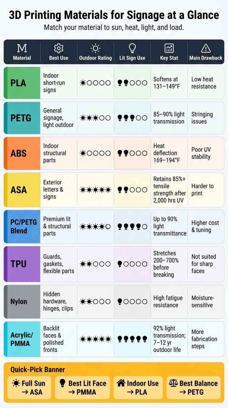 3D Printing Materials for Signage: Side-by-Side Comparison Guide