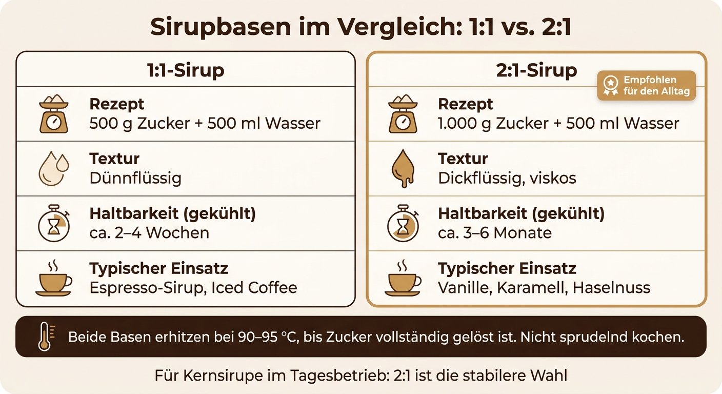 Kaffeesirup-Basen im Vergleich: 1:1 vs. 2:1 für Berliner Cafés