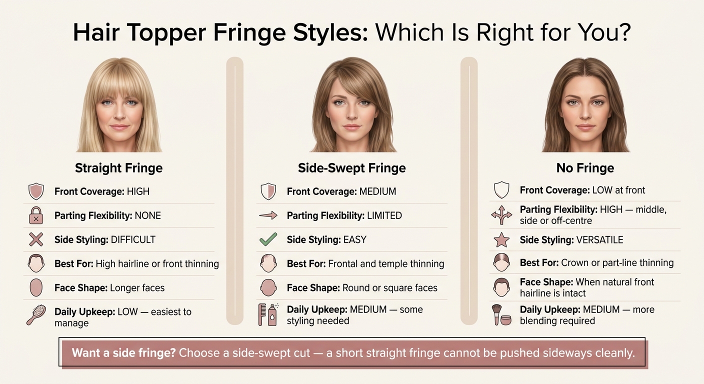 Hair Topper Fringe Styles Compared: Straight vs Side-Swept vs No Fringe