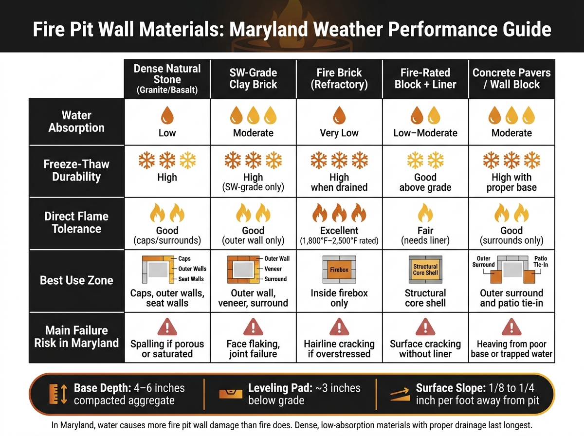 Fire Pit Wall Materials: Maryland Weather Performance Guide