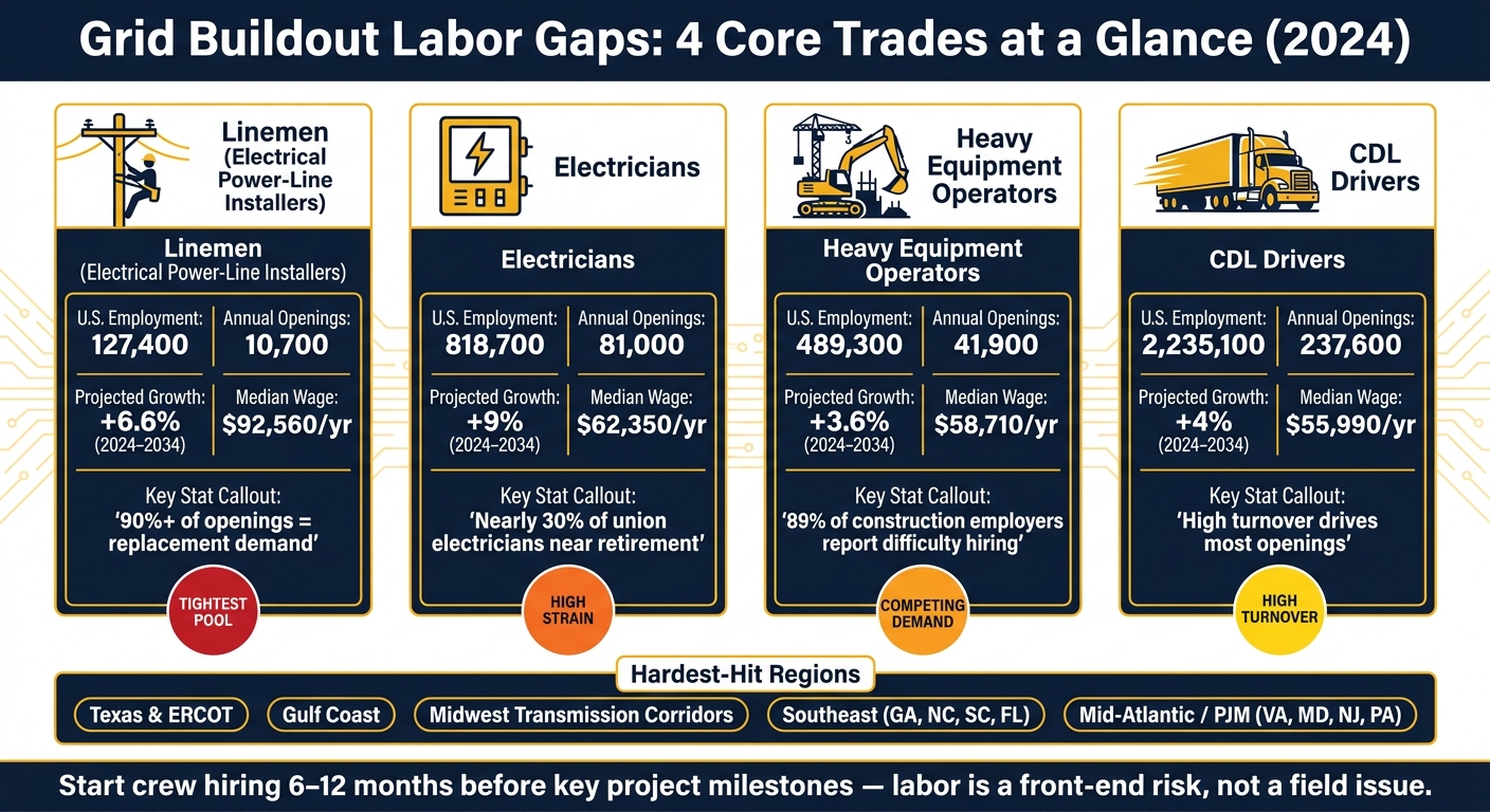 Grid Buildout Labor Gaps: Key Stats for 4 Core Trades (2024)