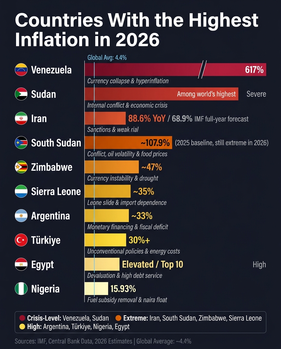 World's Highest Inflation Rates 2026: Top 10 Countries Ranked