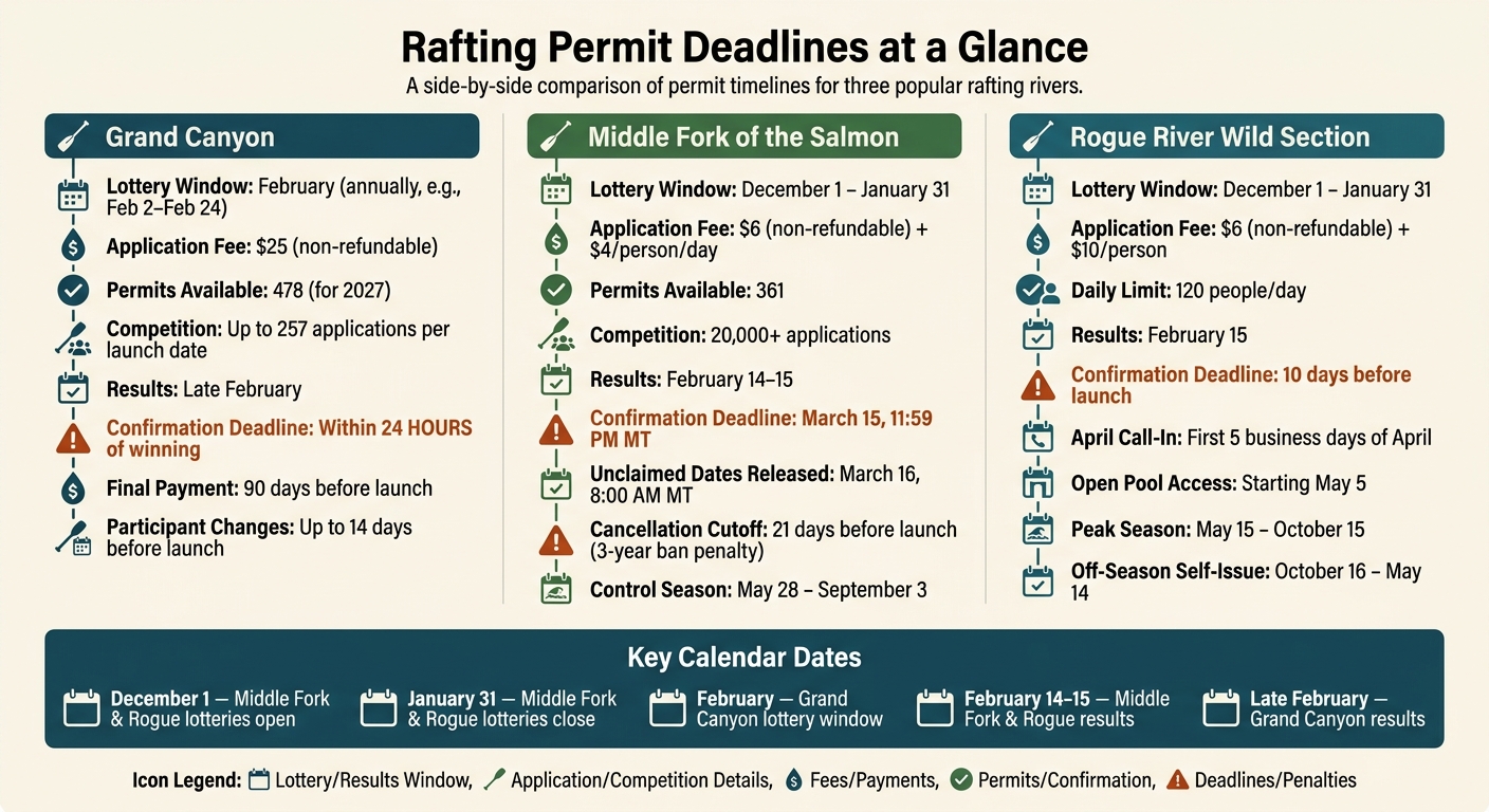 Rafting Permit Deadlines: Grand Canyon vs Middle Fork vs Rogue River