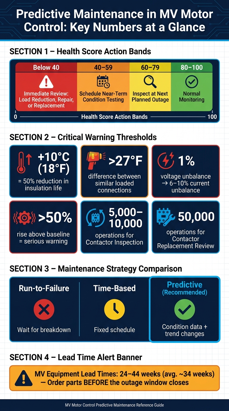 MV Motor Control Predictive Maintenance: Key Thresholds & Health Score Action Bands