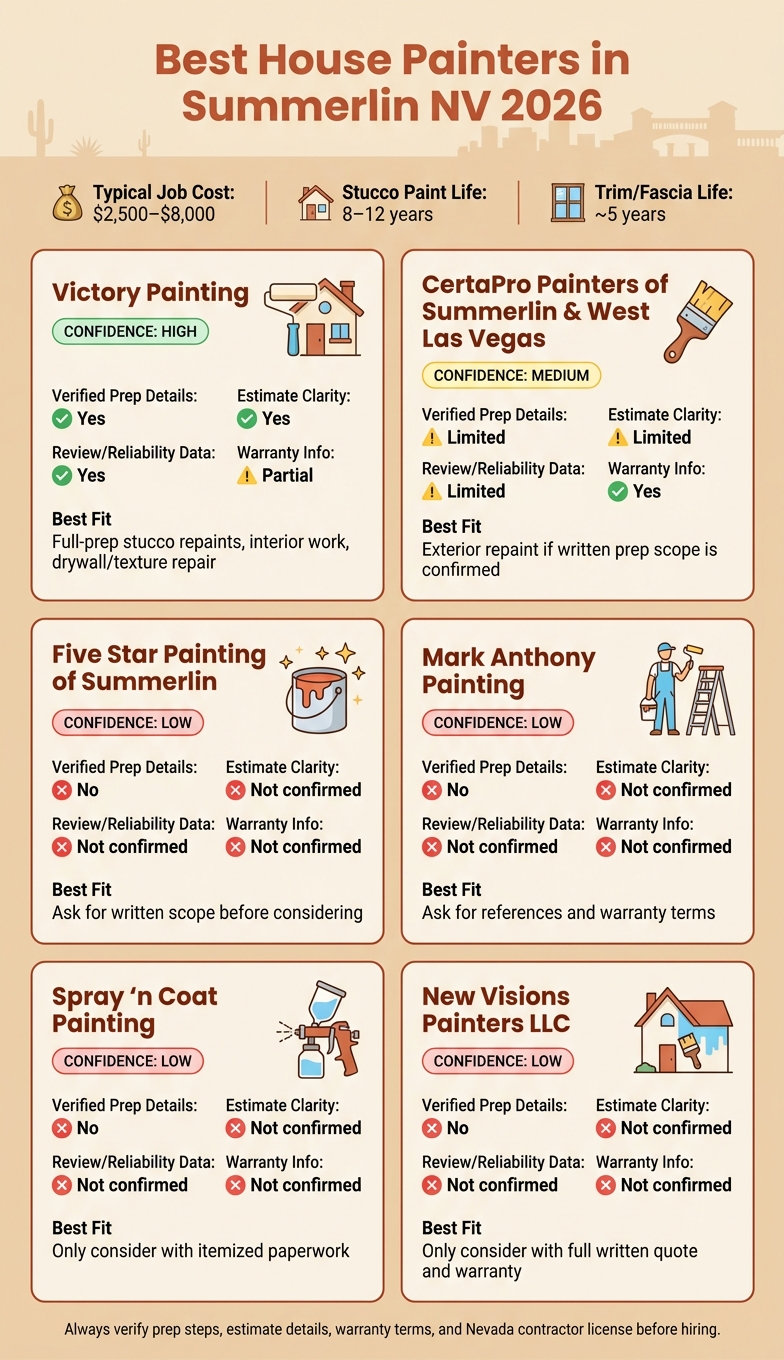 Best House Painters in Summerlin NV 2026: Side-by-Side Comparison