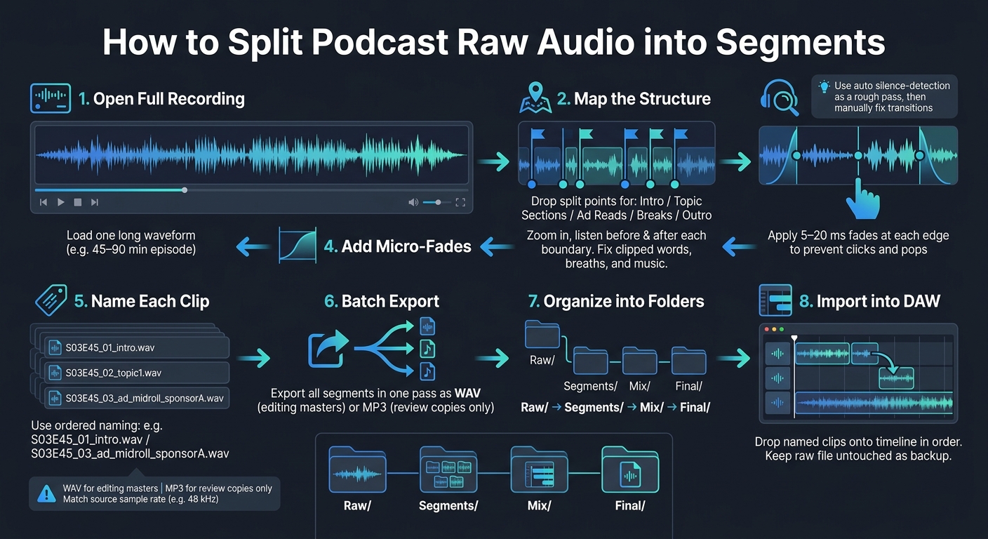 How to Split Podcast Raw Audio into Segments: Step-by-Step Workflow