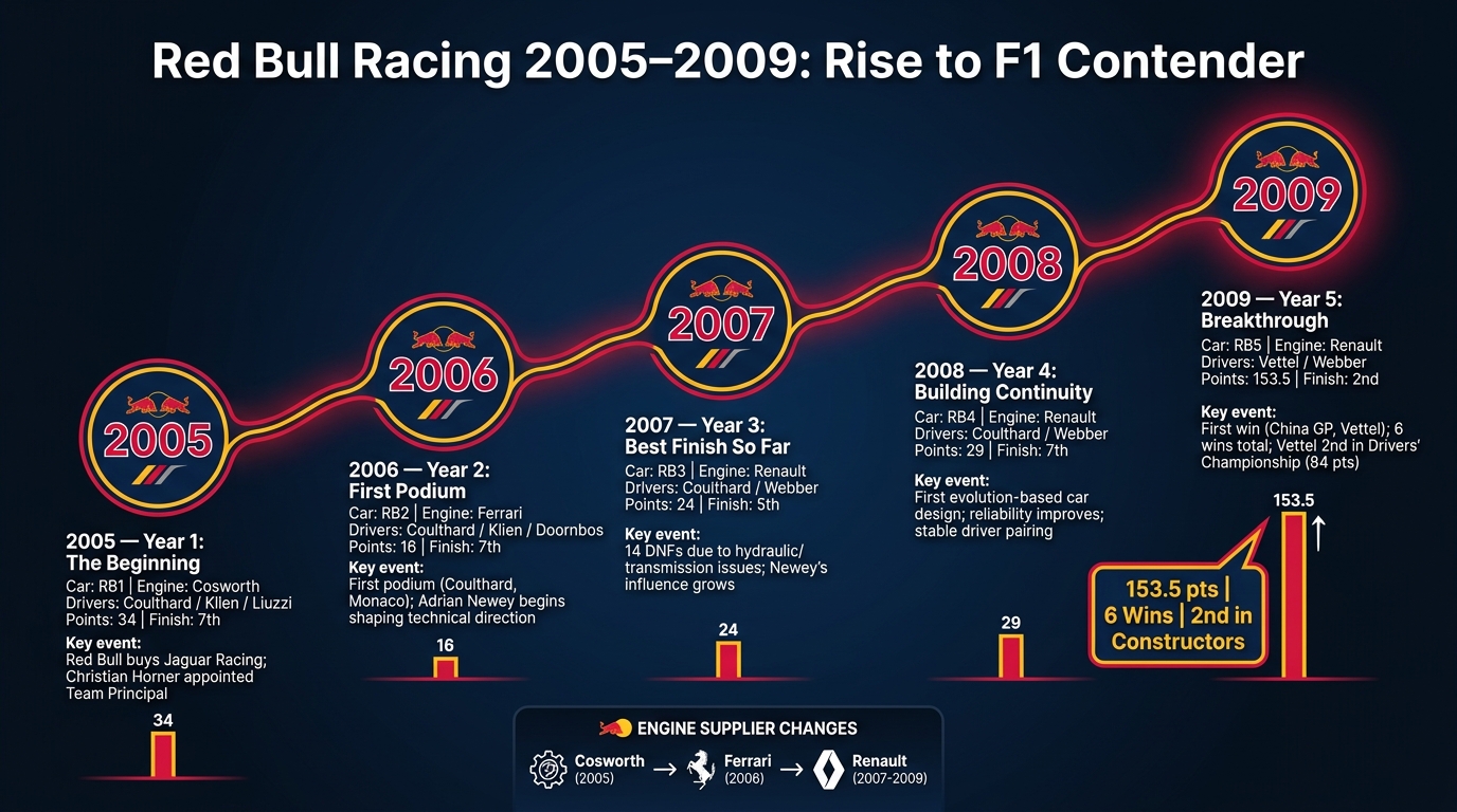 Red Bull Racing 2005–2009: From Midfield to 2nd in F1