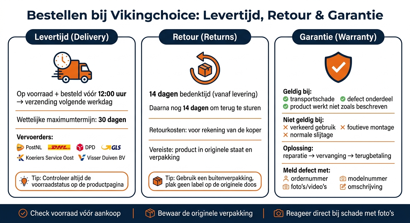 Vikingchoice: Levertijd, Retour & Garantie in één overzicht