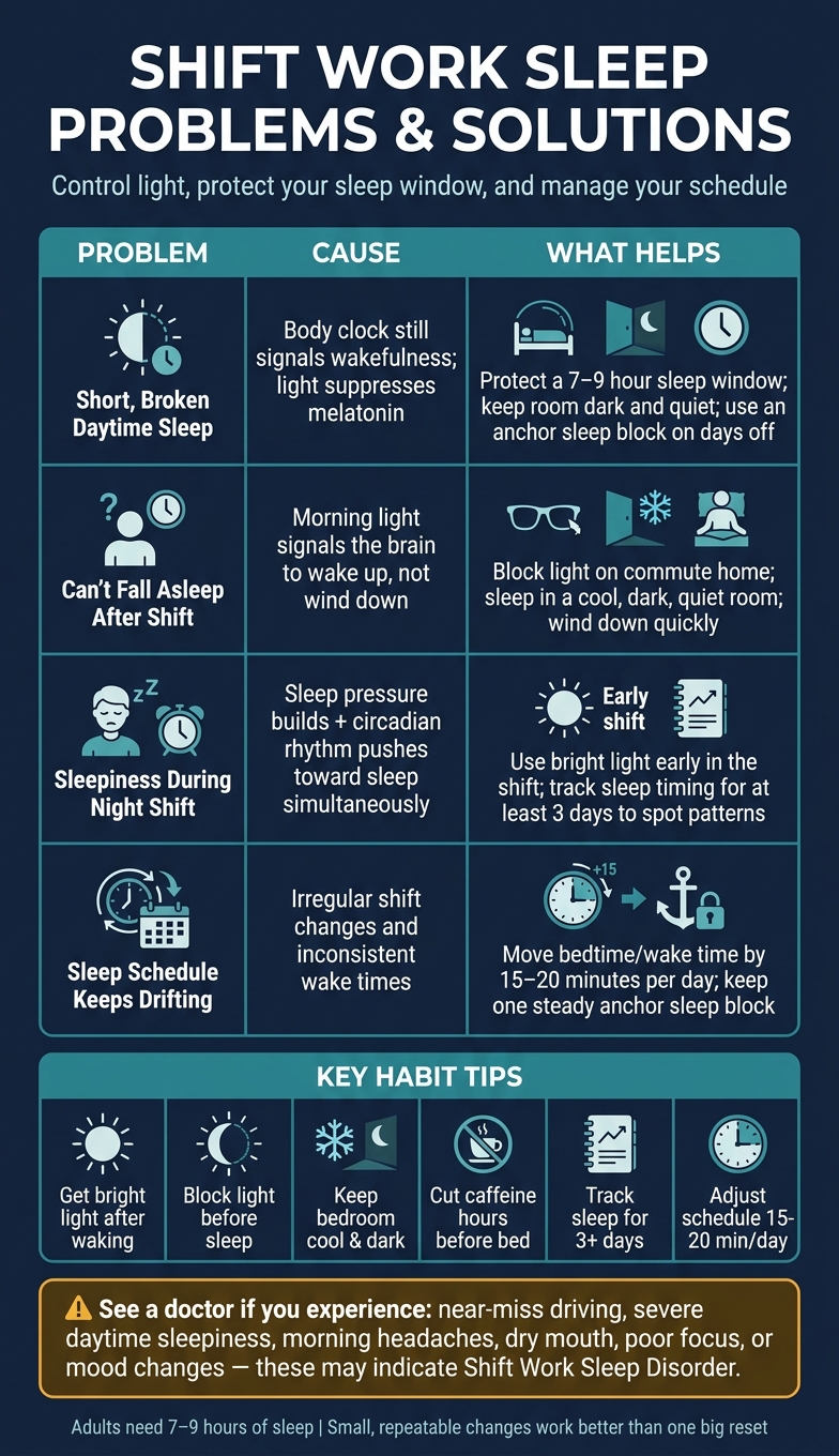 Shift Work Sleep Problems & Solutions: Quick Reference Guide