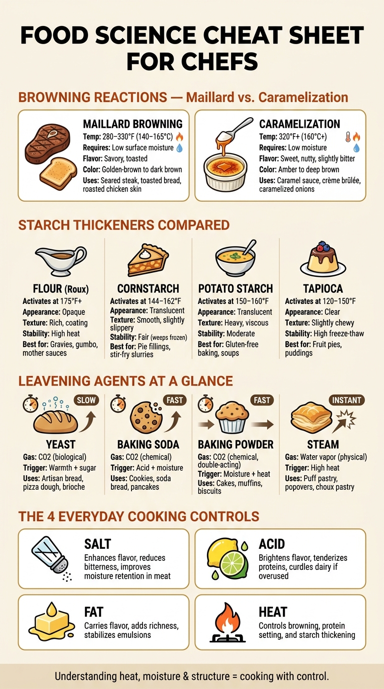 Food Science Cheat Sheet: Key Reactions, Thickeners & Leaveners Every Chef Should Know