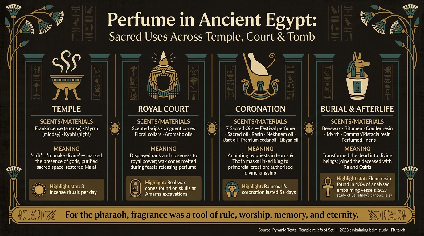Perfume in Ancient Egypt: Sacred Uses Across Temple, Court & Tomb