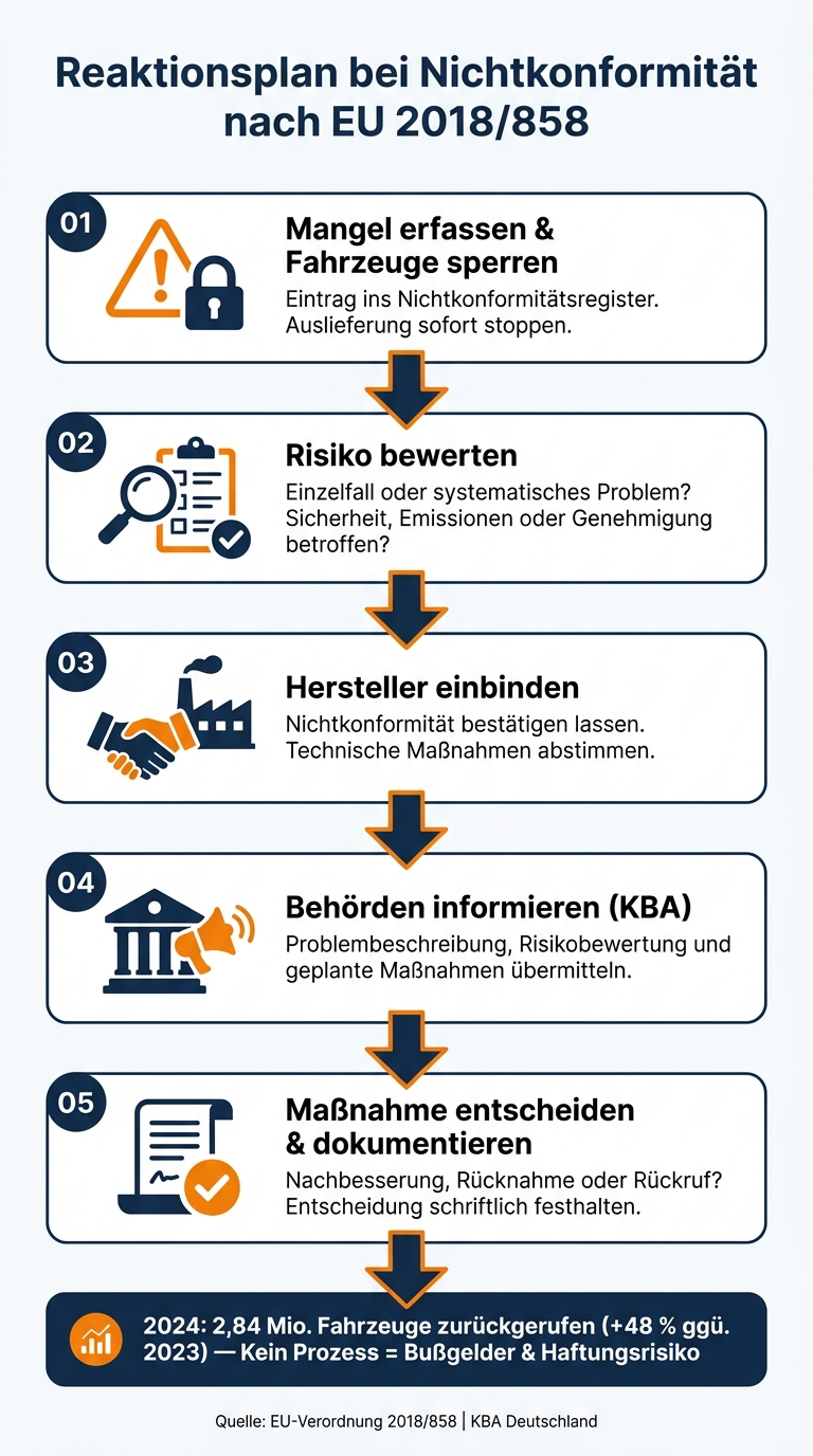 Importeurspflichten nach EU 2018/858: 5-Schritte-Reaktionsplan bei Nichtkonformität