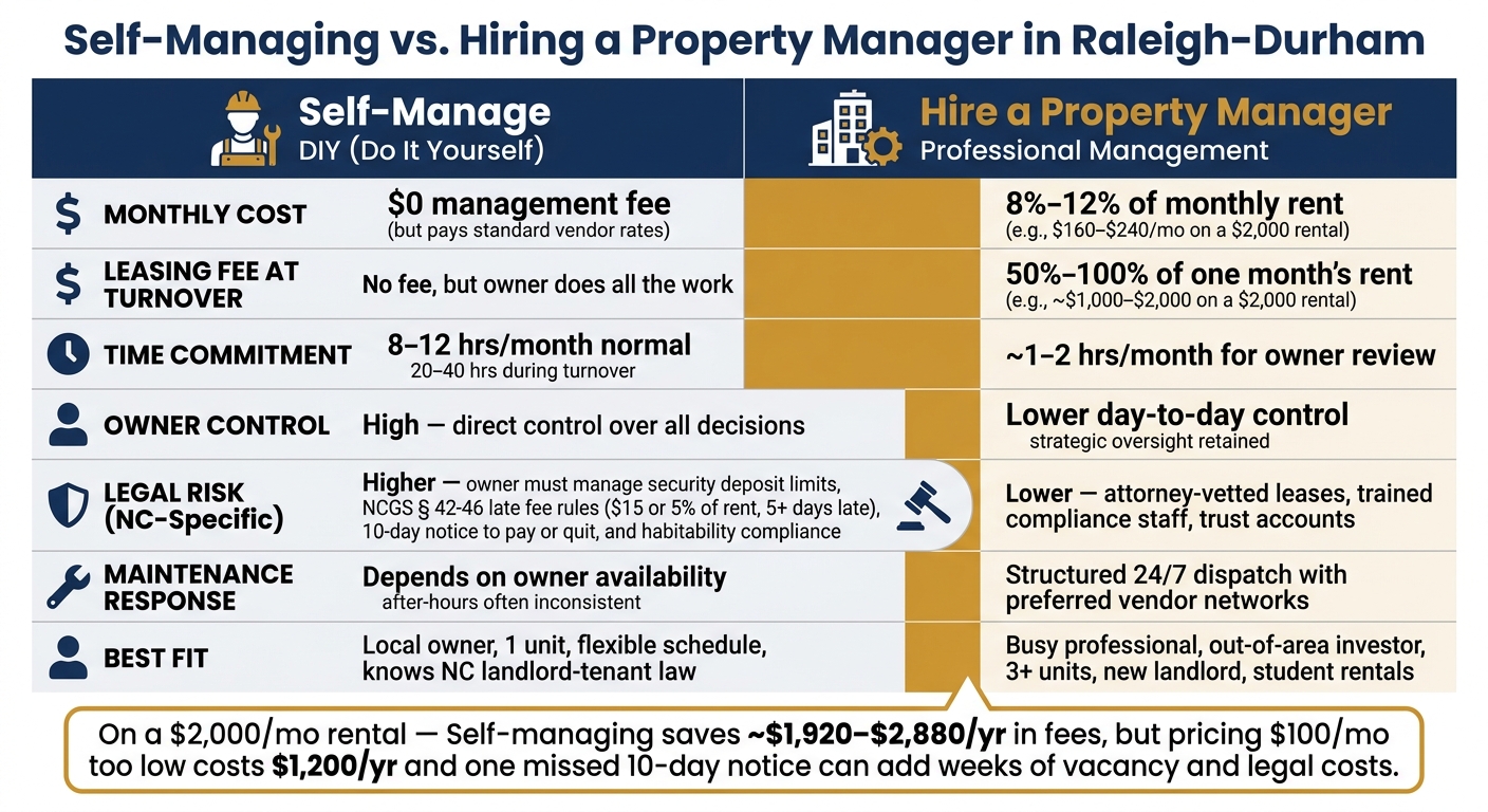 Self-Managing vs. Hiring a Property Manager in Raleigh-Durham: Cost, Time & Risk Breakdown