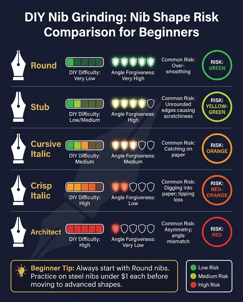 DIY Nib Grinding: Nib Shape Risk Comparison for Beginners