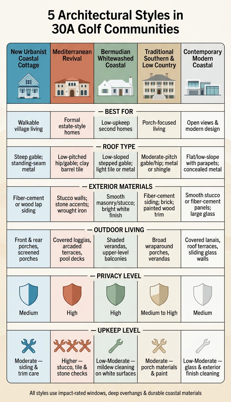 5 Architectural Styles in 30A Golf Communities: Side-by-Side Comparison