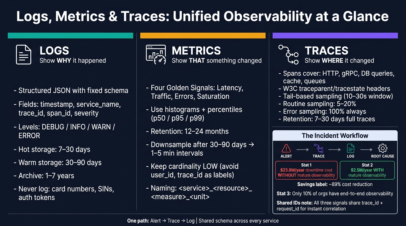 Logs vs Metrics vs Traces: The Three Pillars of Observability