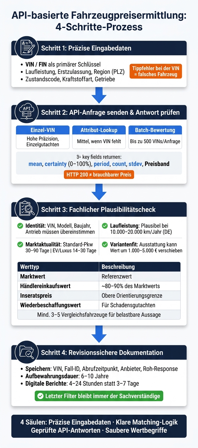API-basierte Fahrzeugpreisermittlung: 4-Schritte-Prozess