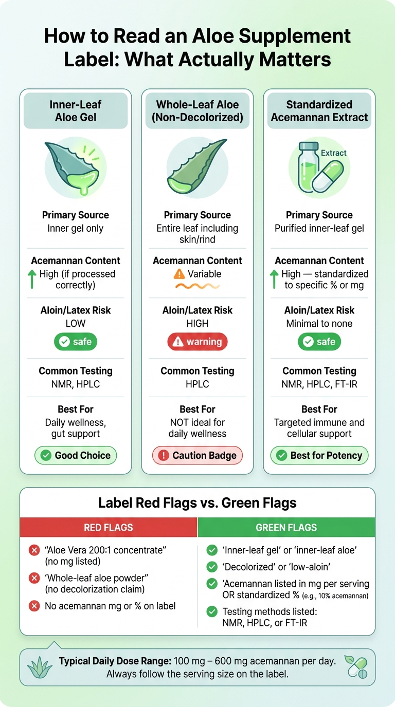 Aloe Supplement Label Comparison: Inner-Leaf vs. Whole-Leaf vs. Standardized Acemannan