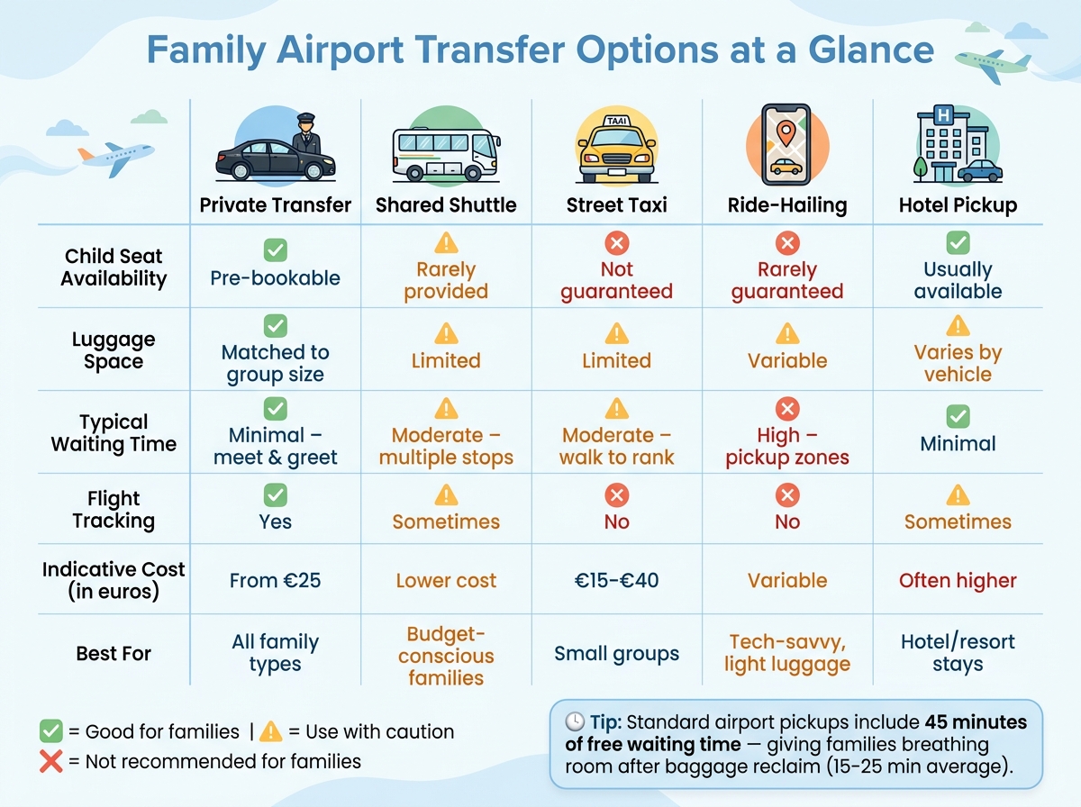 Family Airport Transfer Options Compared: Child Seats, Space & Cost