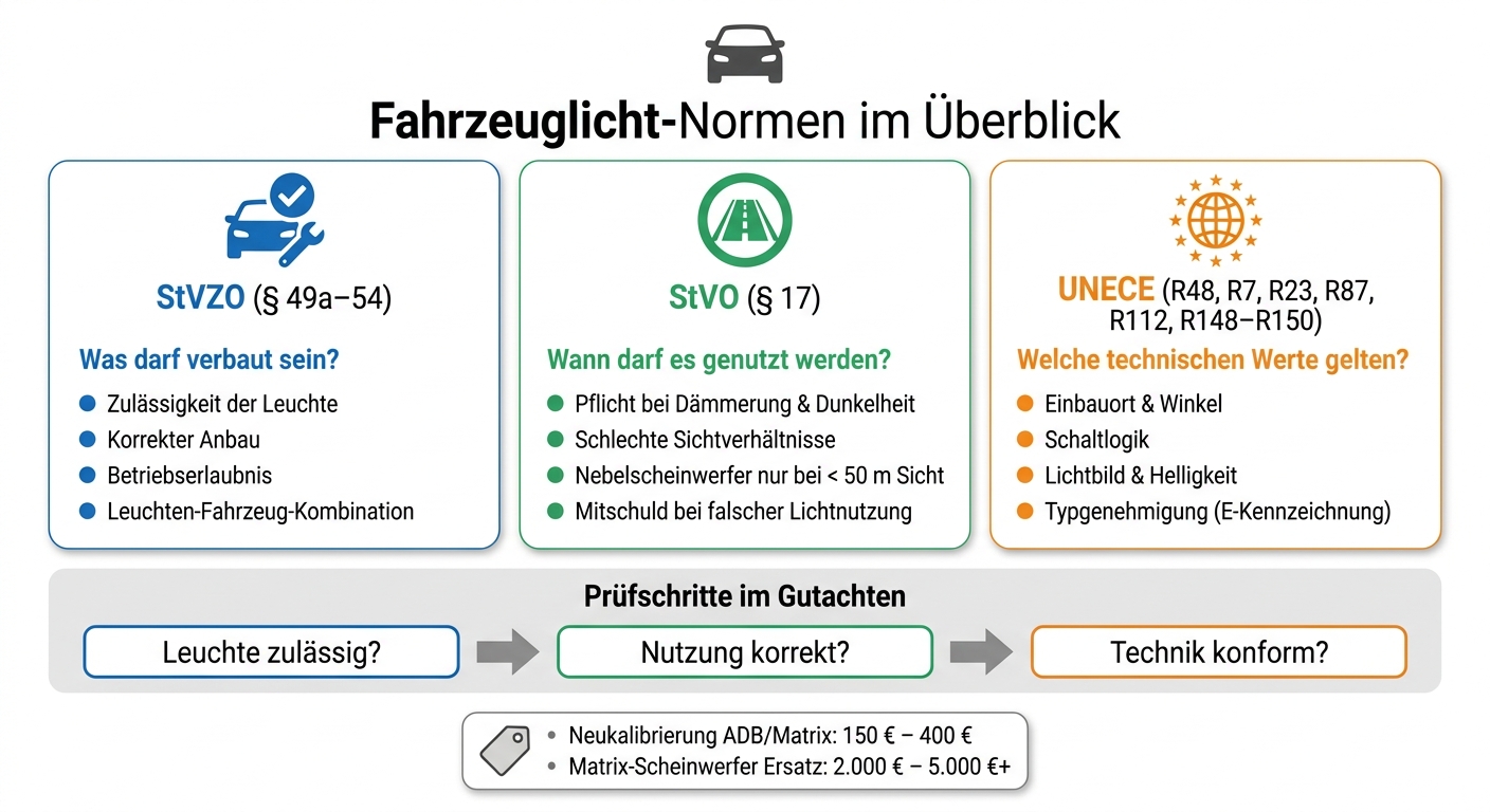 Fahrzeuglicht-Normen im Überblick: StVZO, StVO & UNECE