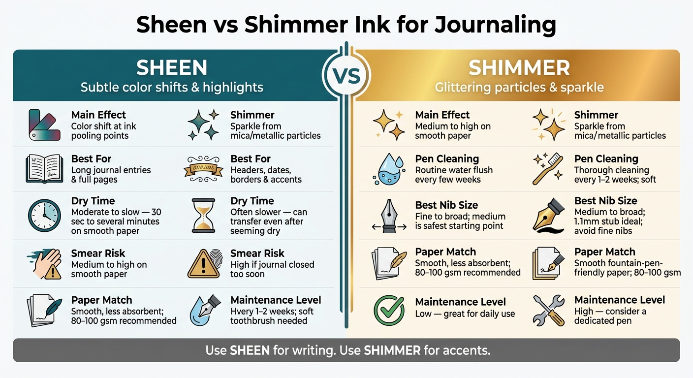 Sheen vs Shimmer Ink: Journal Writer's Quick Comparison Guide
