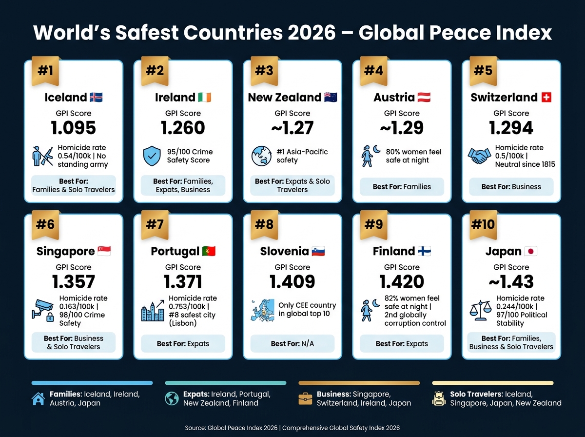 World's Safest Countries 2026: Global Peace Index Rankings & Key Stats