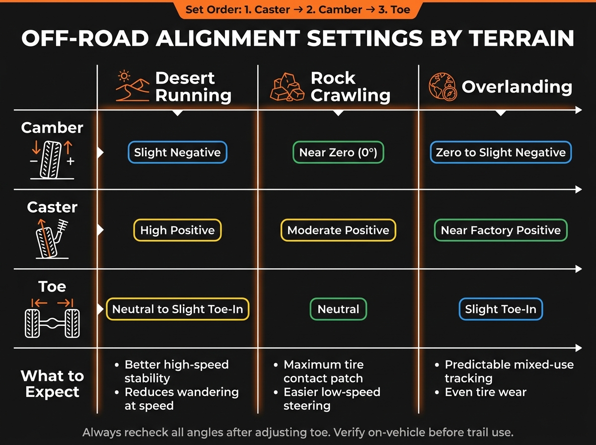 Off-Road Alignment Settings by Terrain: Camber, Caster & Toe Guide