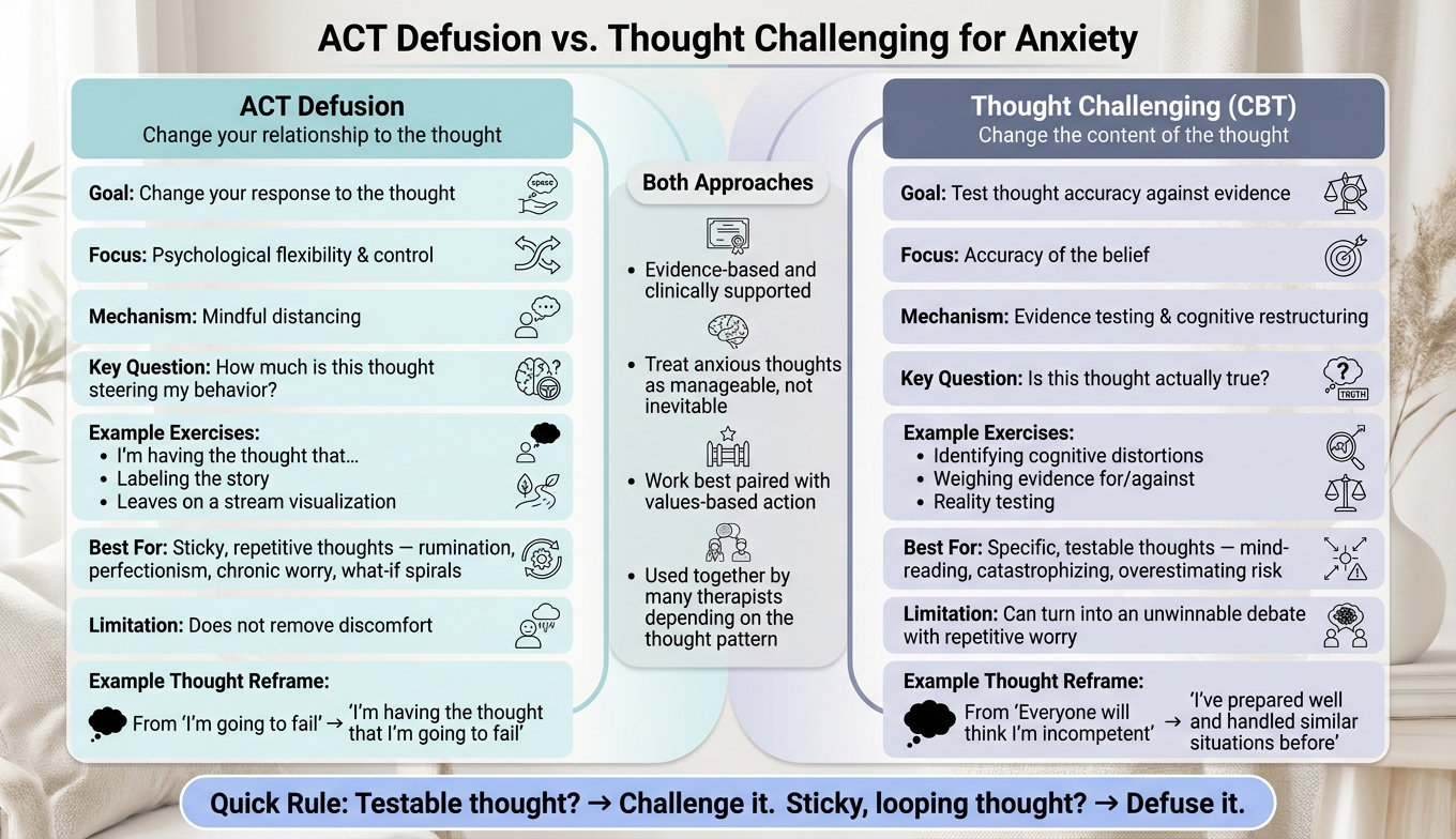 ACT Defusion vs Thought Challenging: Which Tool Fits Your Anxiety?