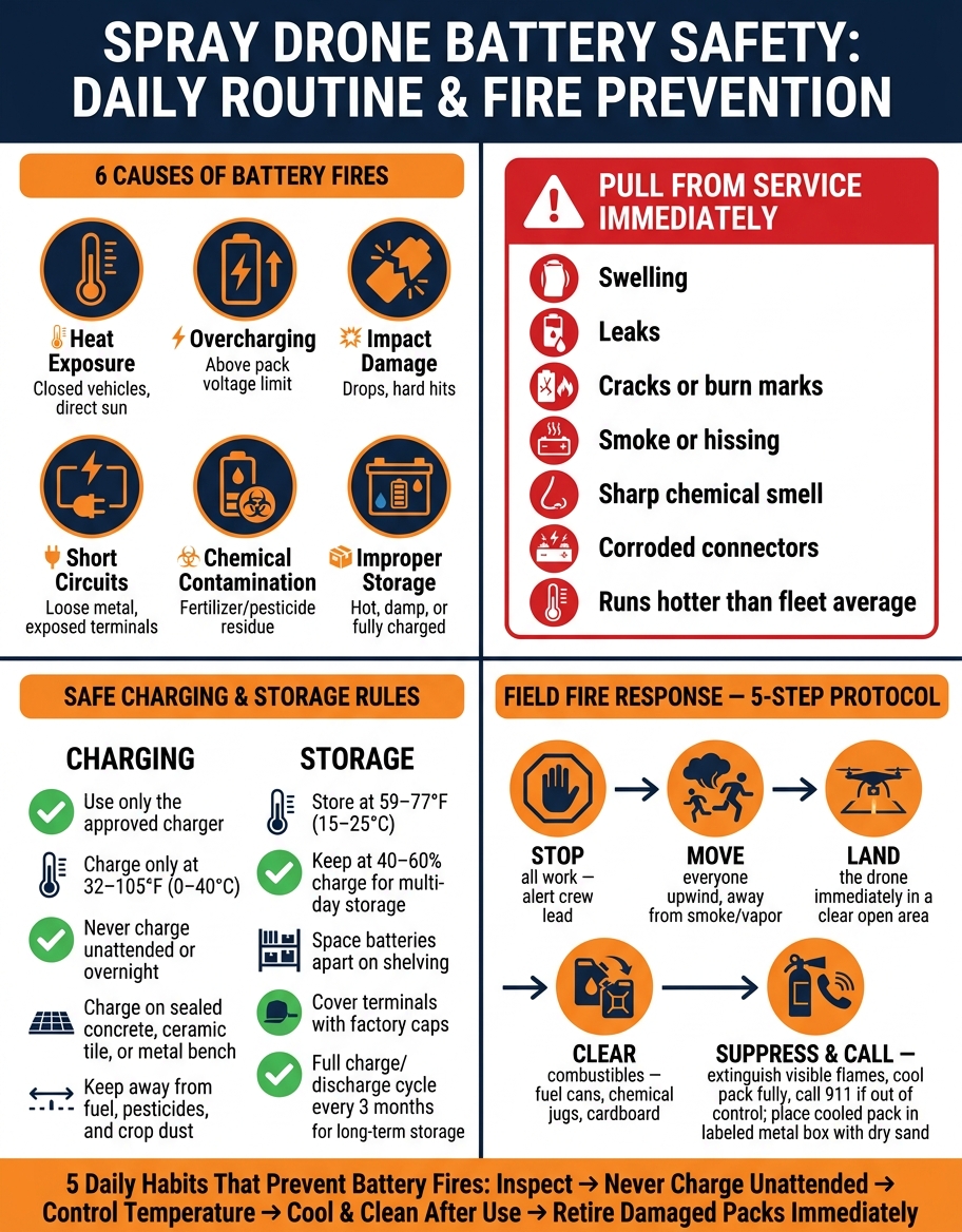 Spray Drone Battery Safety: Daily Inspection & Response Checklist