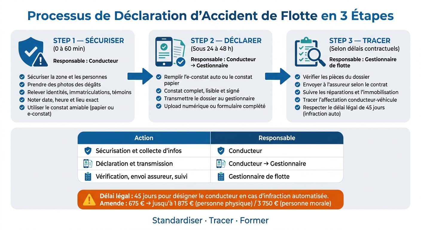 Processus de Déclaration d'Accident de Flotte en 3 Étapes