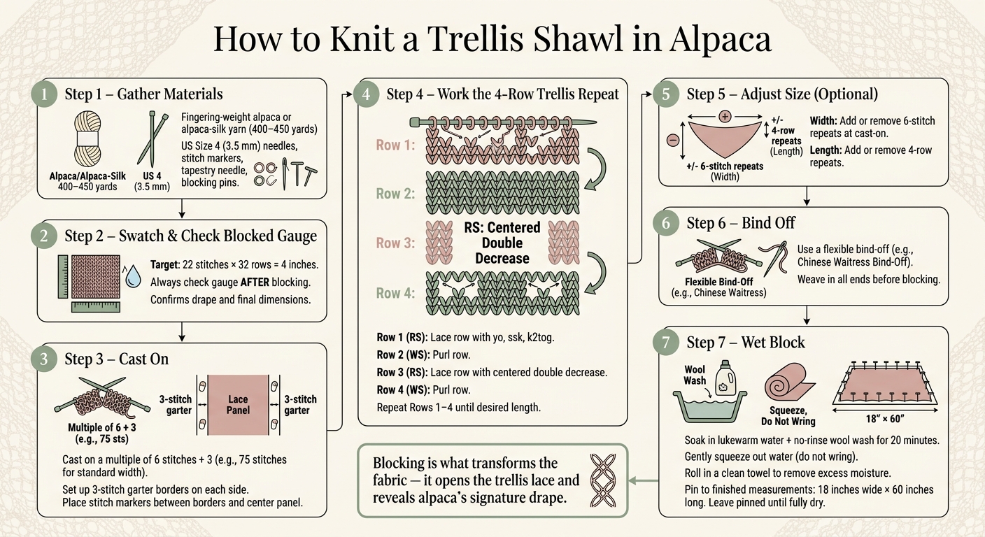 How to Knit a Trellis Shawl in Alpaca: Step-by-Step Visual Guide