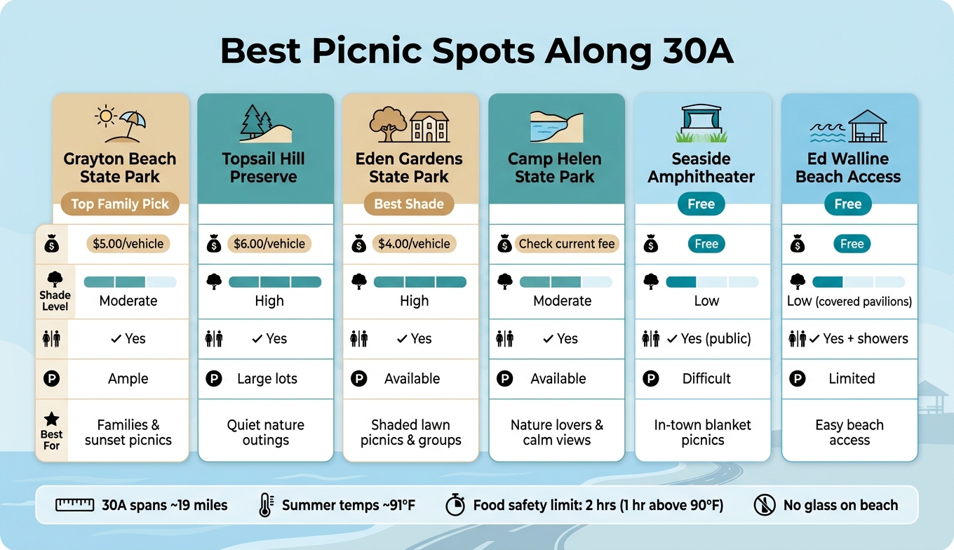 Best Picnic Spots Along 30A: Quick Comparison Guide