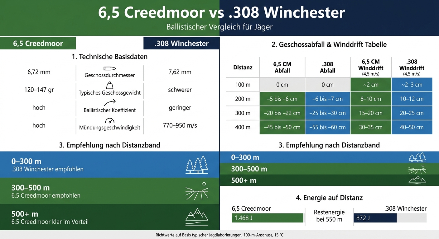 6,5 Creedmoor vs .308 Winchester: Ballistik-Vergleich auf einen Blick