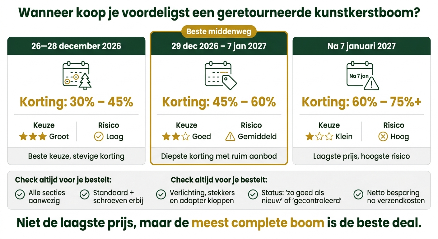 Kunstkerstboom Retour Kopen: De 3 Beste Prijsvensters na Kerst 2026