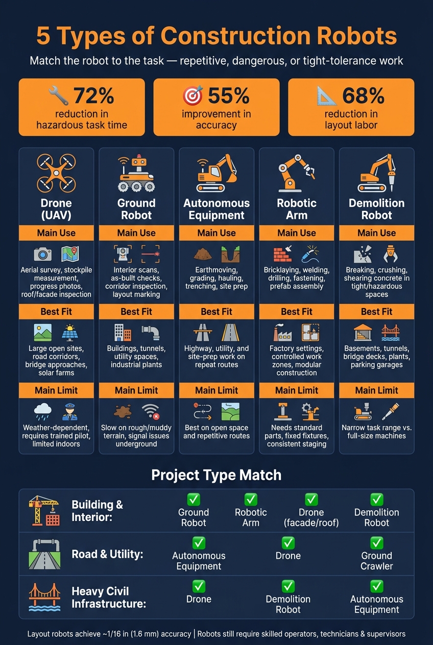 Construction Robots Compared: Types, Uses & Best Fit
