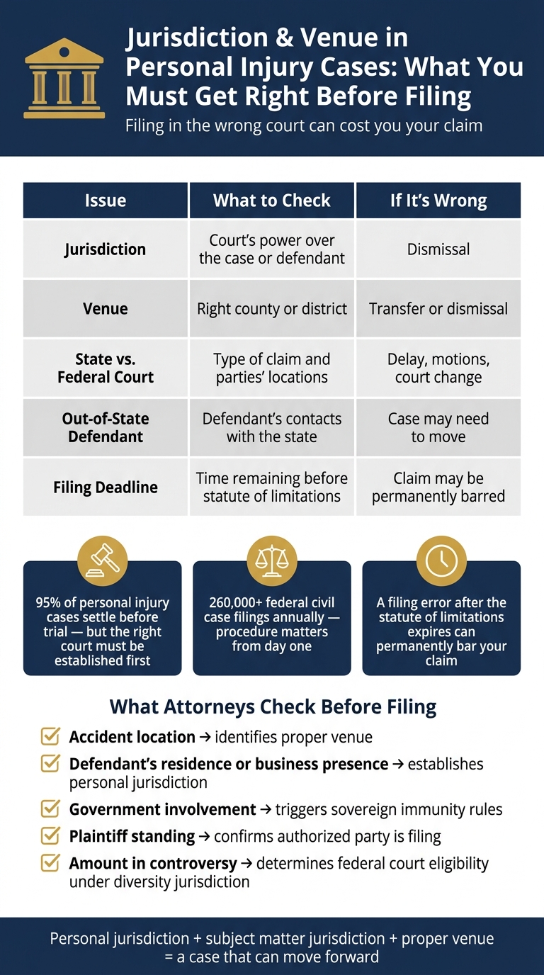 Jurisdiction vs. Venue in Personal Injury Cases: Key Differences & Consequences