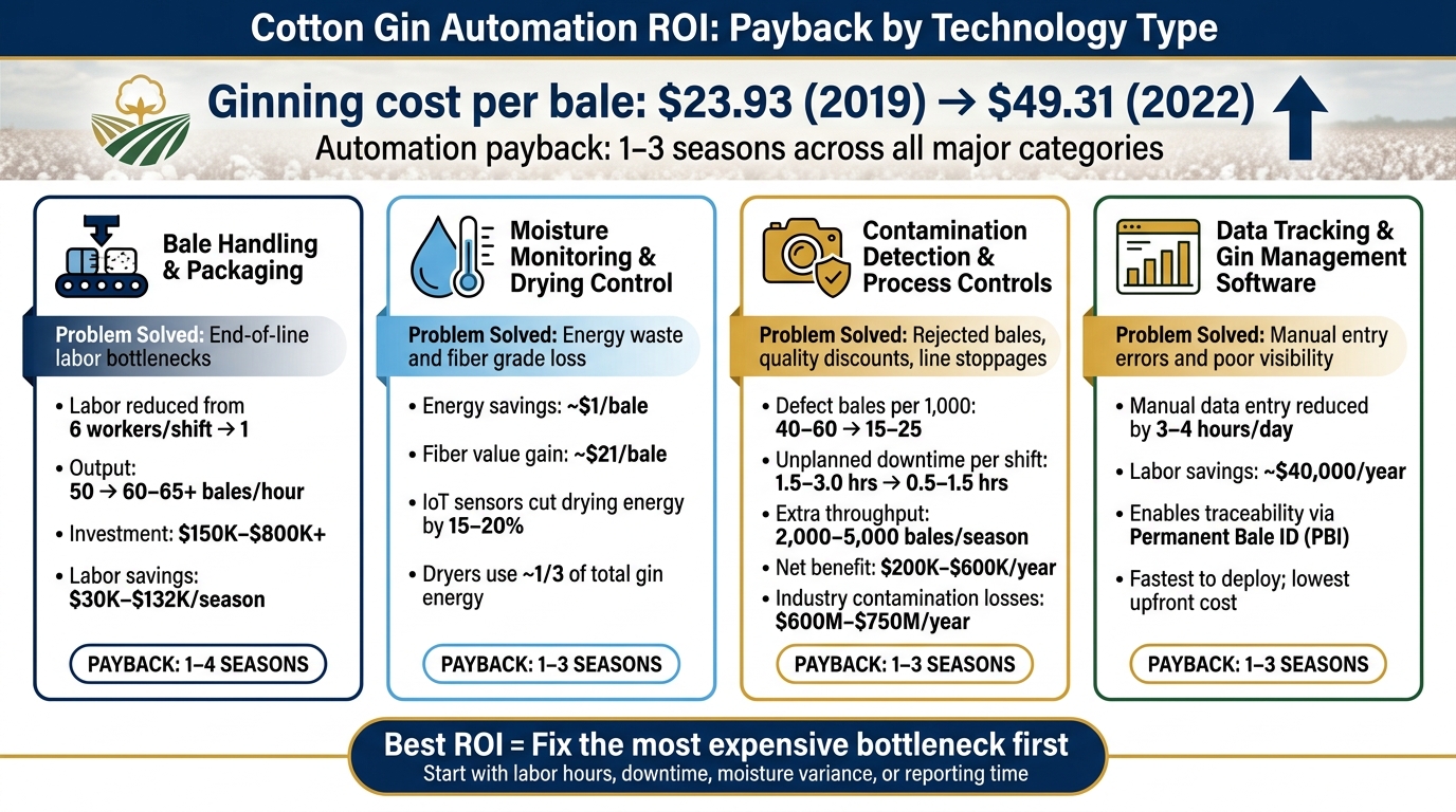 Cotton Gin Automation ROI: Payback by Technology Type