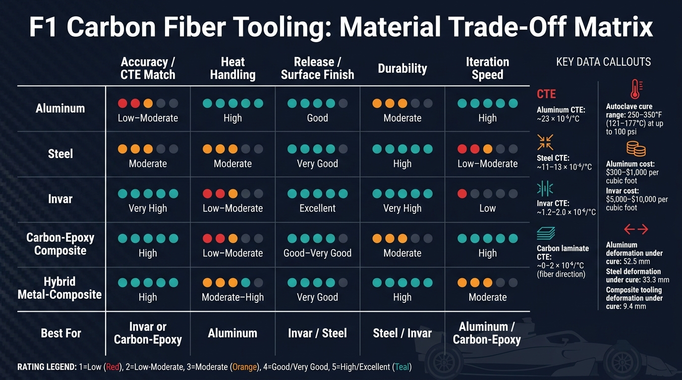 F1 Carbon Fiber Tooling Materials: CTE, Cost & Performance Compared