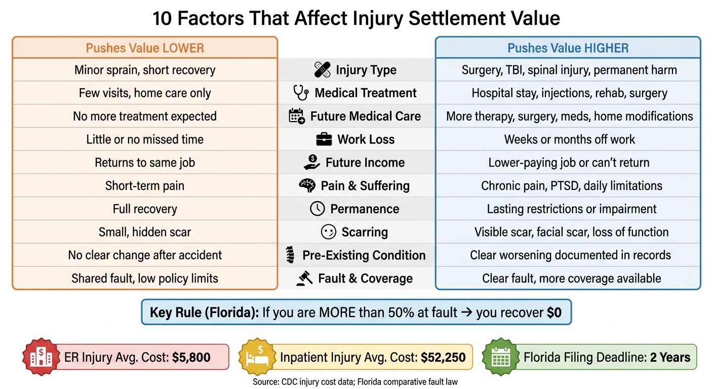 10 Factors That Affect Injury Settlement Value: Low vs. High